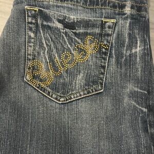 Guess Women's Distressed Blue Jeans with Gold Accents